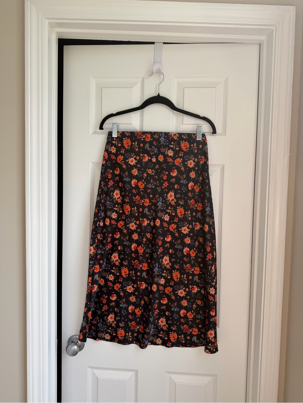 miami Black Midi Skirt with Orange Floral Print